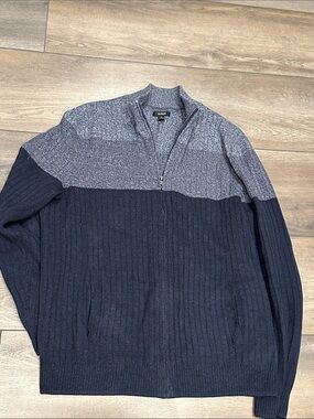 Alfani Two-Tone Navy and Heather Gray Zip-Up Sweater